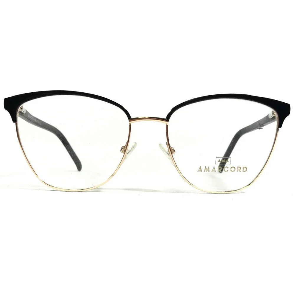 Amarcord Eyeglasses Frames AM002 col.2 Black Gold Cat Eye Wire Rim 53-17-142